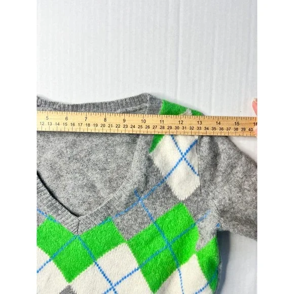Gap Womens Lambswool Blend Argyle Sweater XS V-Neck Gray Green White - Picture 6 of 9